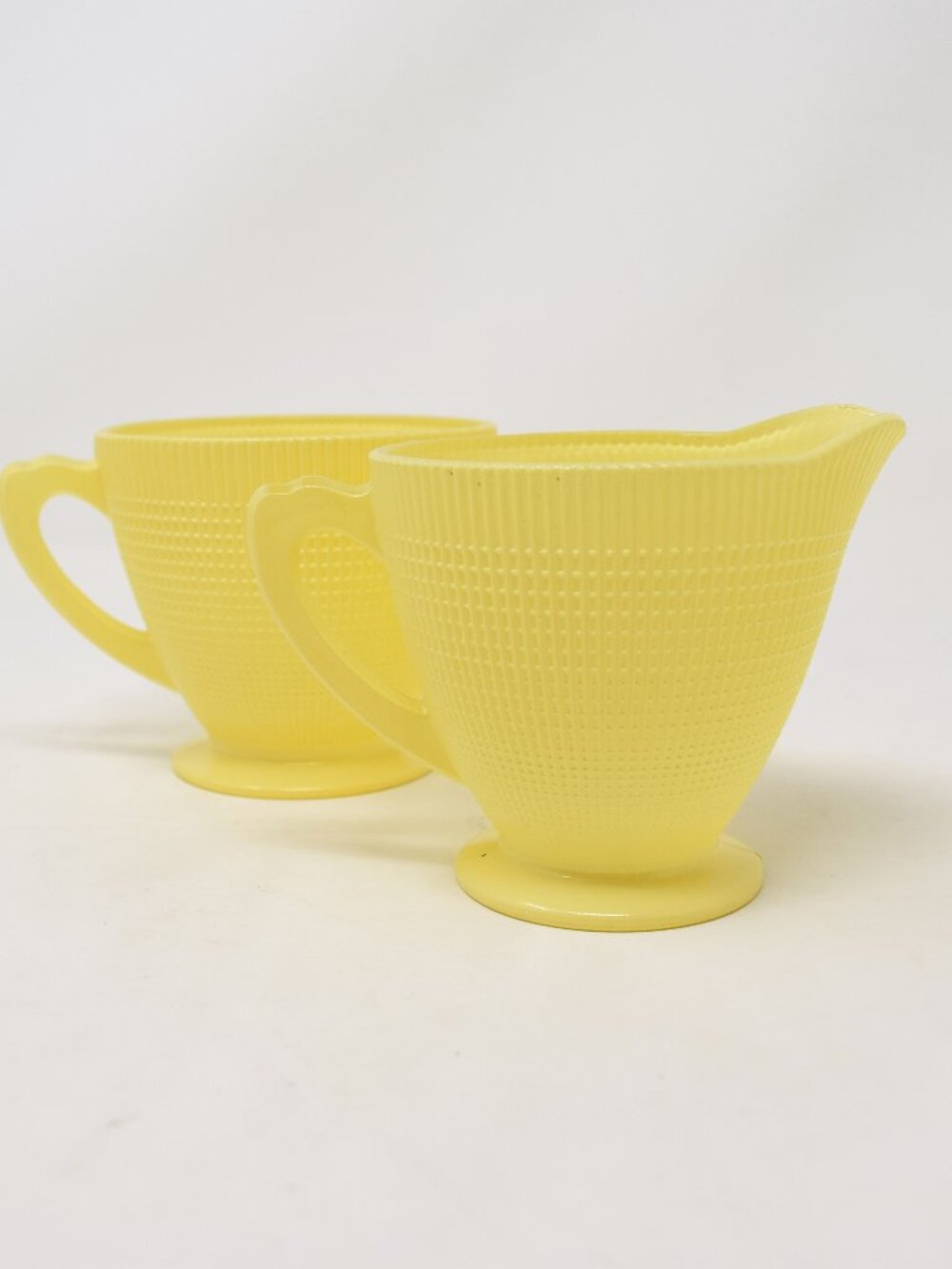 Dominion Glass Saguenay Creamer & Sugar Bowl Yellow 1940s Midcentury Boho Cottag